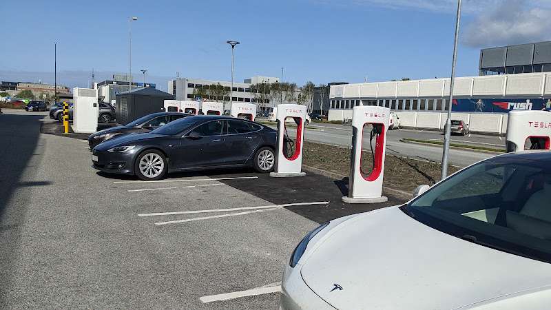 Tesla Supercharger EV Charging Station at Lagerveien 9