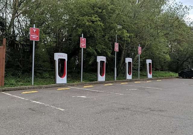 Tesla Supercharger in Bishop's Stortford United Kingdom of Great Britain and Northern Ireland