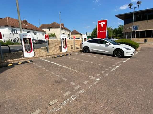 Tesla Supercharger in West Drayton United Kingdom of Great Britain and Northern Ireland
