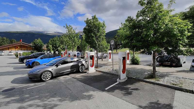 Tesla Supercharger EV Charging Station at 8 Skeimoplassen