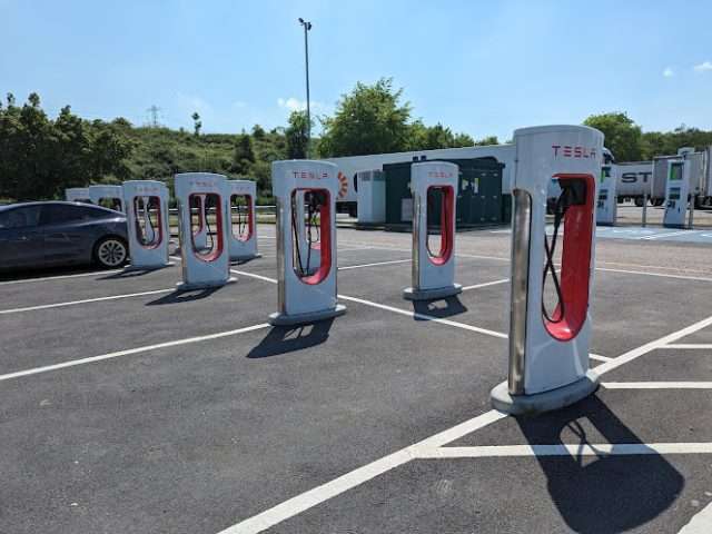 Tesla Supercharger in Eastbound United Kingdom of Great Britain and Northern Ireland