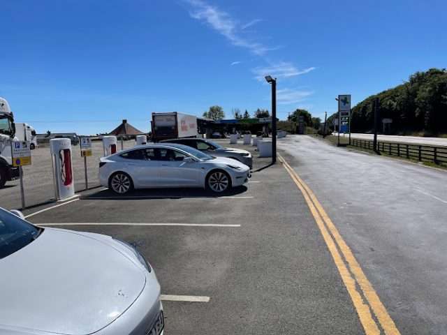 Tesla Supercharger in Belford United Kingdom of Great Britain and Northern Ireland