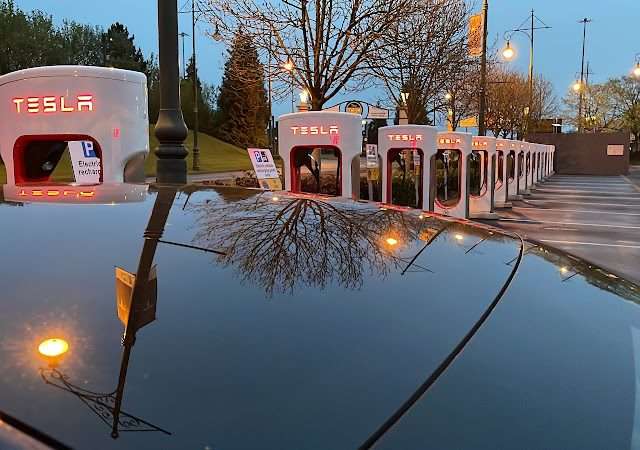 Tesla Supercharger in Manchester United Kingdom of Great Britain and Northern Ireland