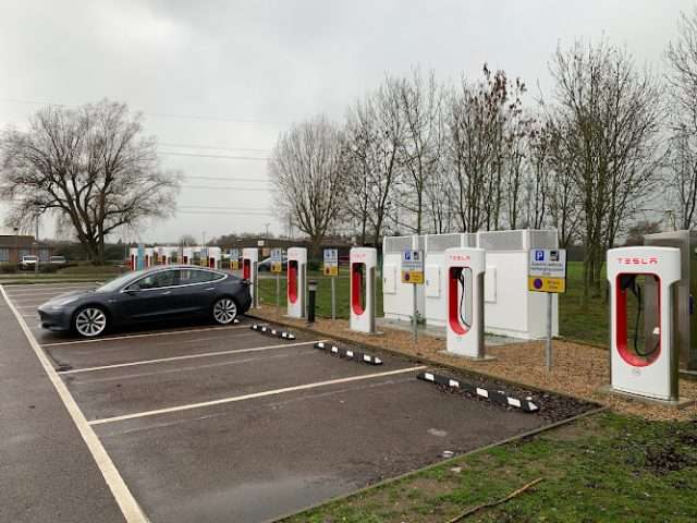 Tesla Supercharger in Bedford United Kingdom of Great Britain and Northern Ireland